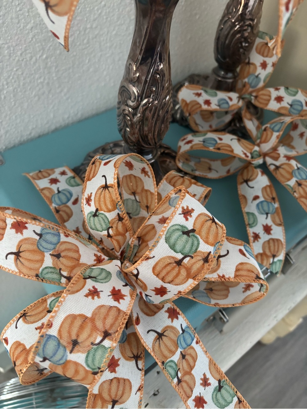 Autumn Wreath Bow Kit Pumpkin Ribbon Set Of 5 – White Cute Teal  Final Sale